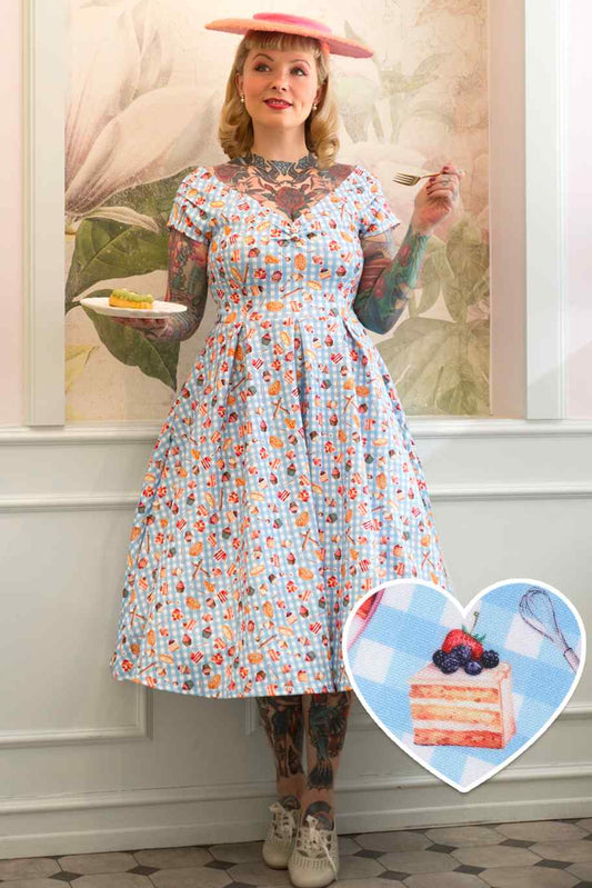 Lily Blue Gingham Off Shoulder Dress In Baking Print