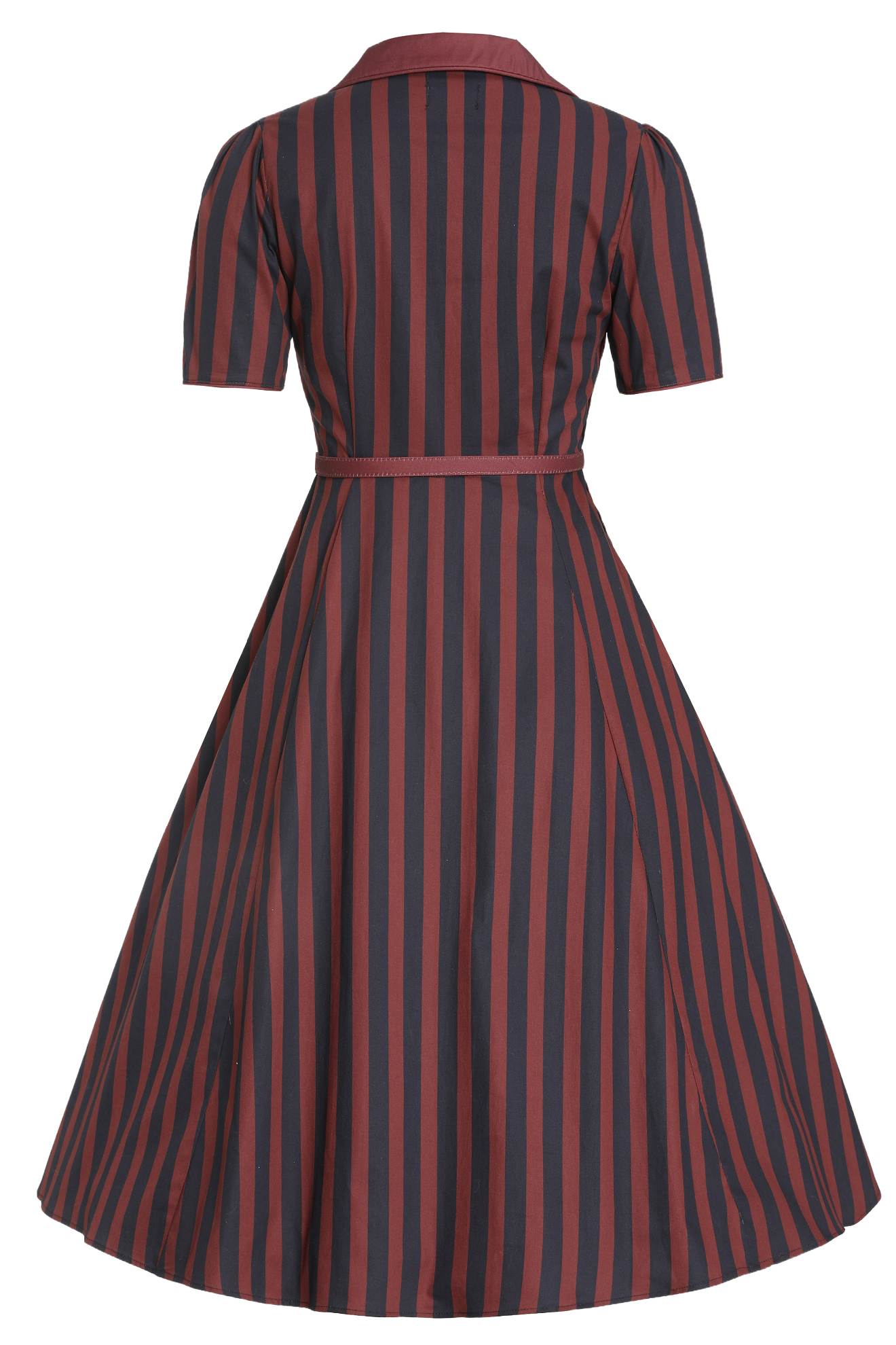 Mabel Rockabilly Striped Shirt Dress In Burgundy