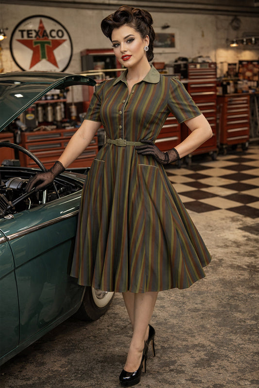 Mabel Striped Shirt Dress In Green