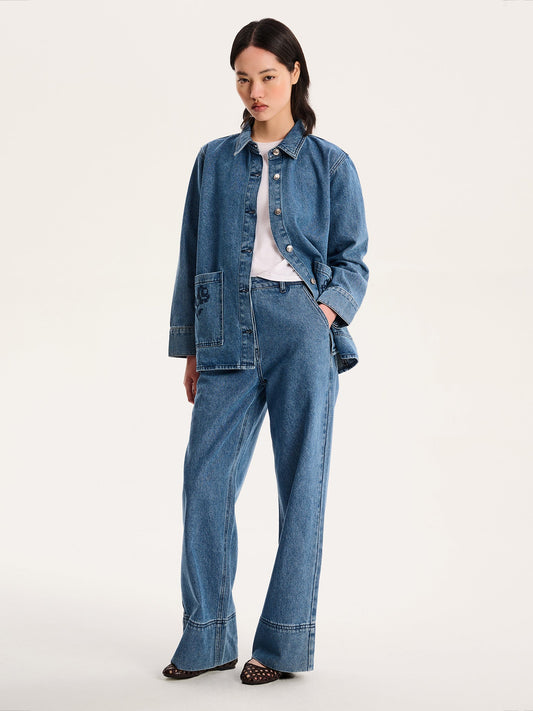 Magnus Embroidered Jacket in Mid Wash