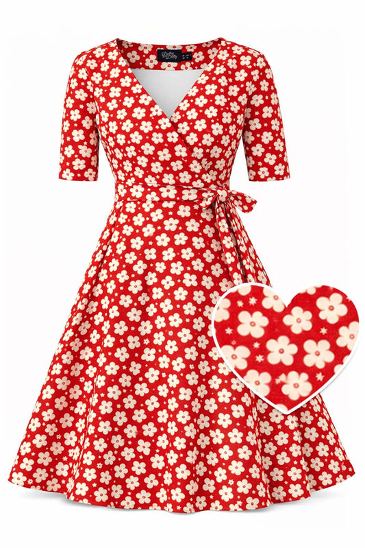 Matilda Ditsy Floral Wrap Dress in Orange