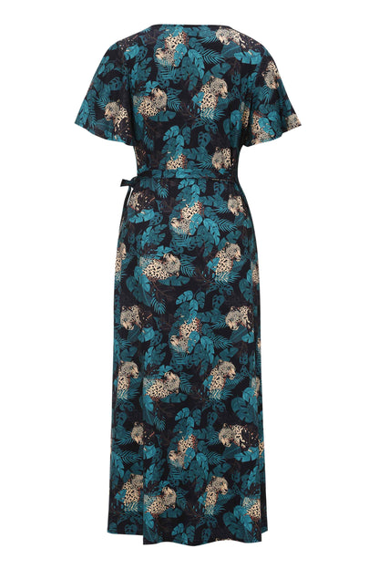 Isla Maxi Wrap Dress In Cheetah Jungle Print