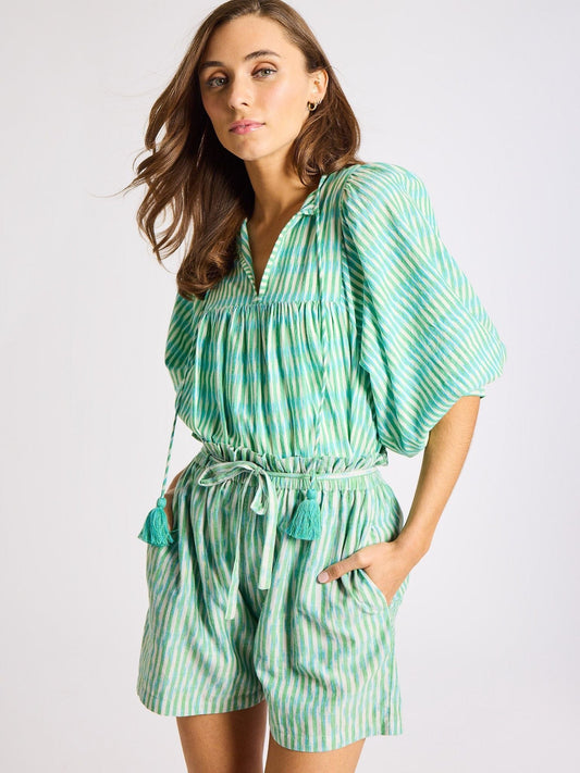 Cary Short in Green & Blue Ikat