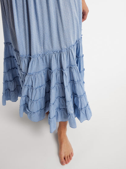 Celia Dress in Chambray Polka Dot
