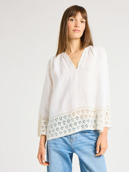 Elsie Top in White Linen