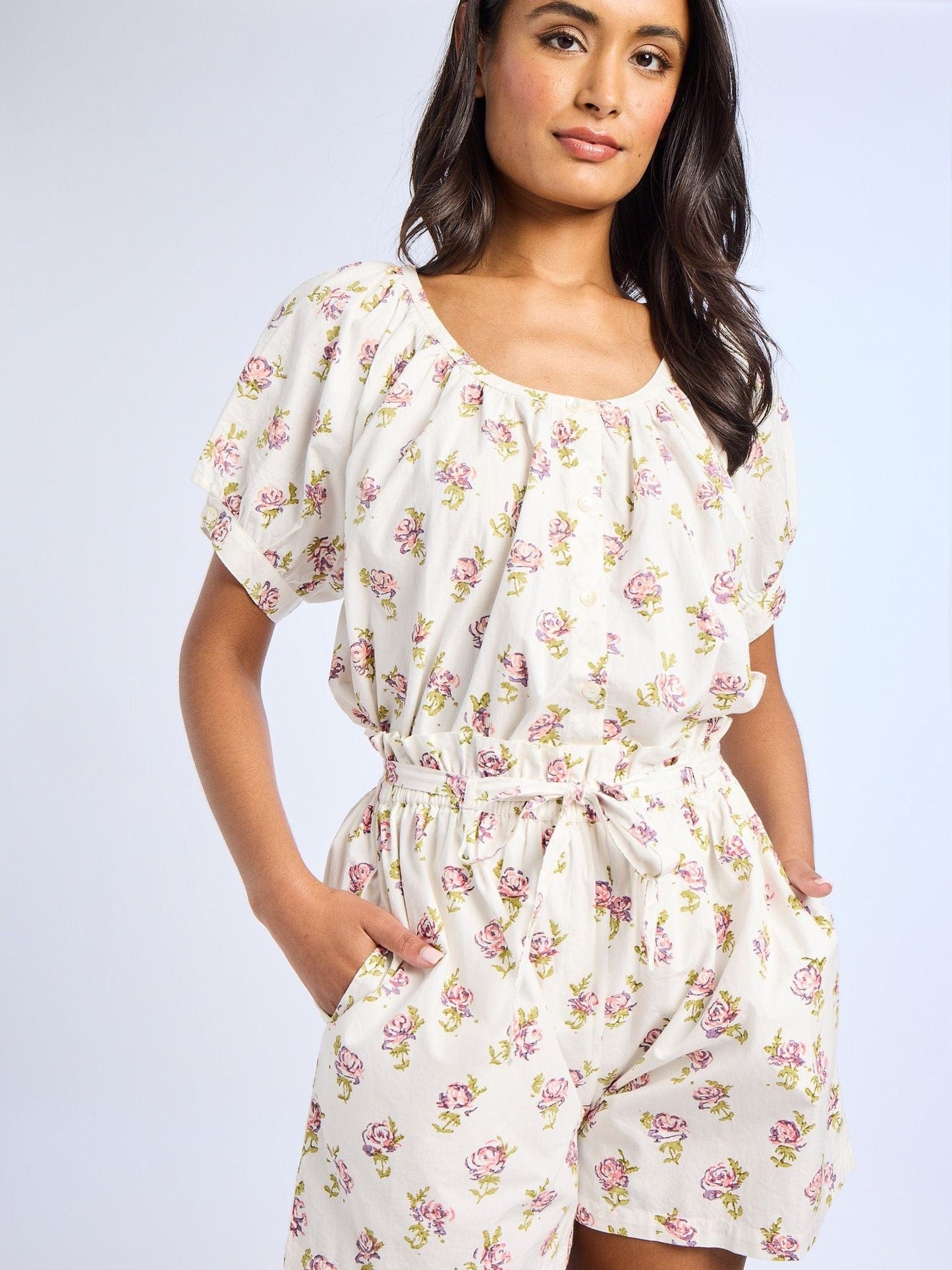 Naomi Top in Rose Block Print