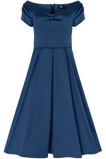 Lily Off Shoulder Prussian Blue Satin Evening Dress