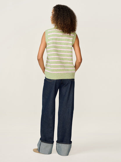 Pauli Funnel Neck Stripe Vest in Green and Pink