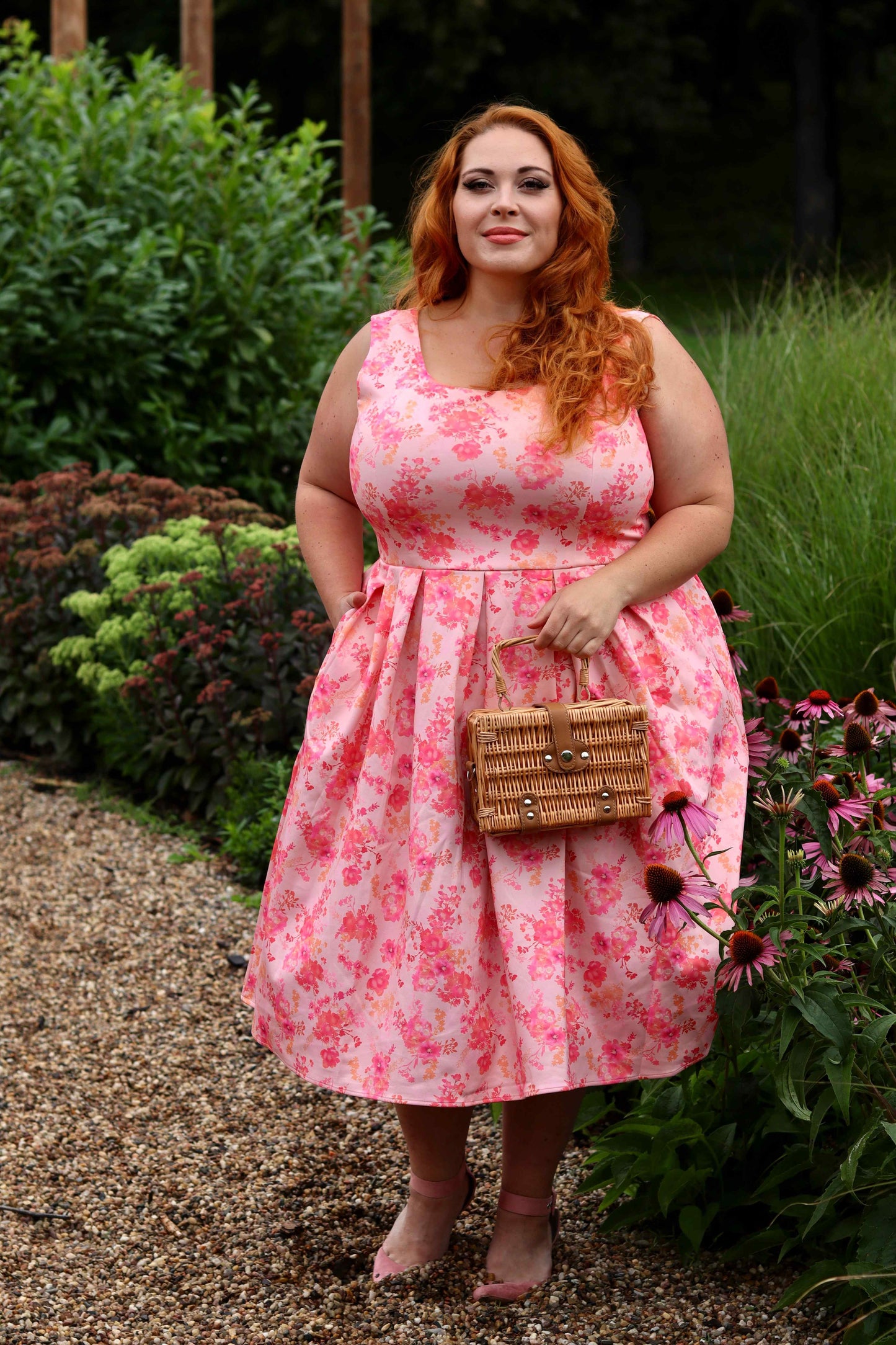 Amanda Pink Shadow Floral Swing Dress