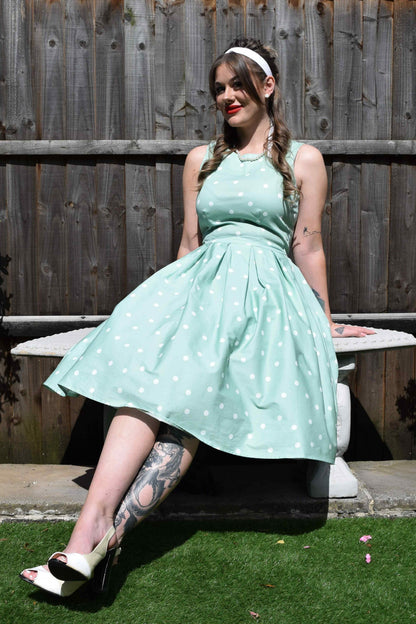 Annie Retro Polka Dot Dress in Pale Green