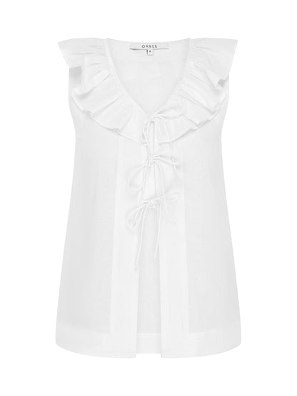 Rachael Frill Collar Sleeveless Blouse in White
