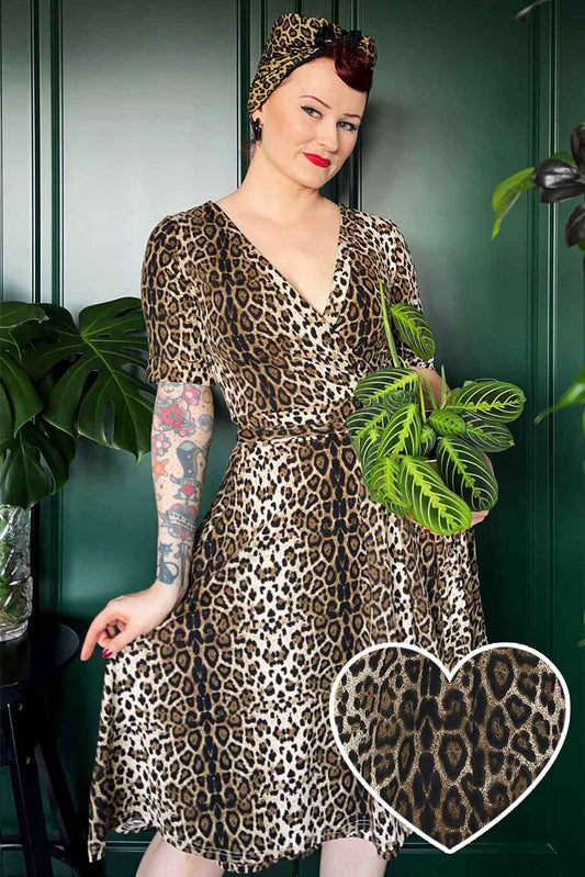 Matilda Retro Leopard Print Casual Wrap Dress