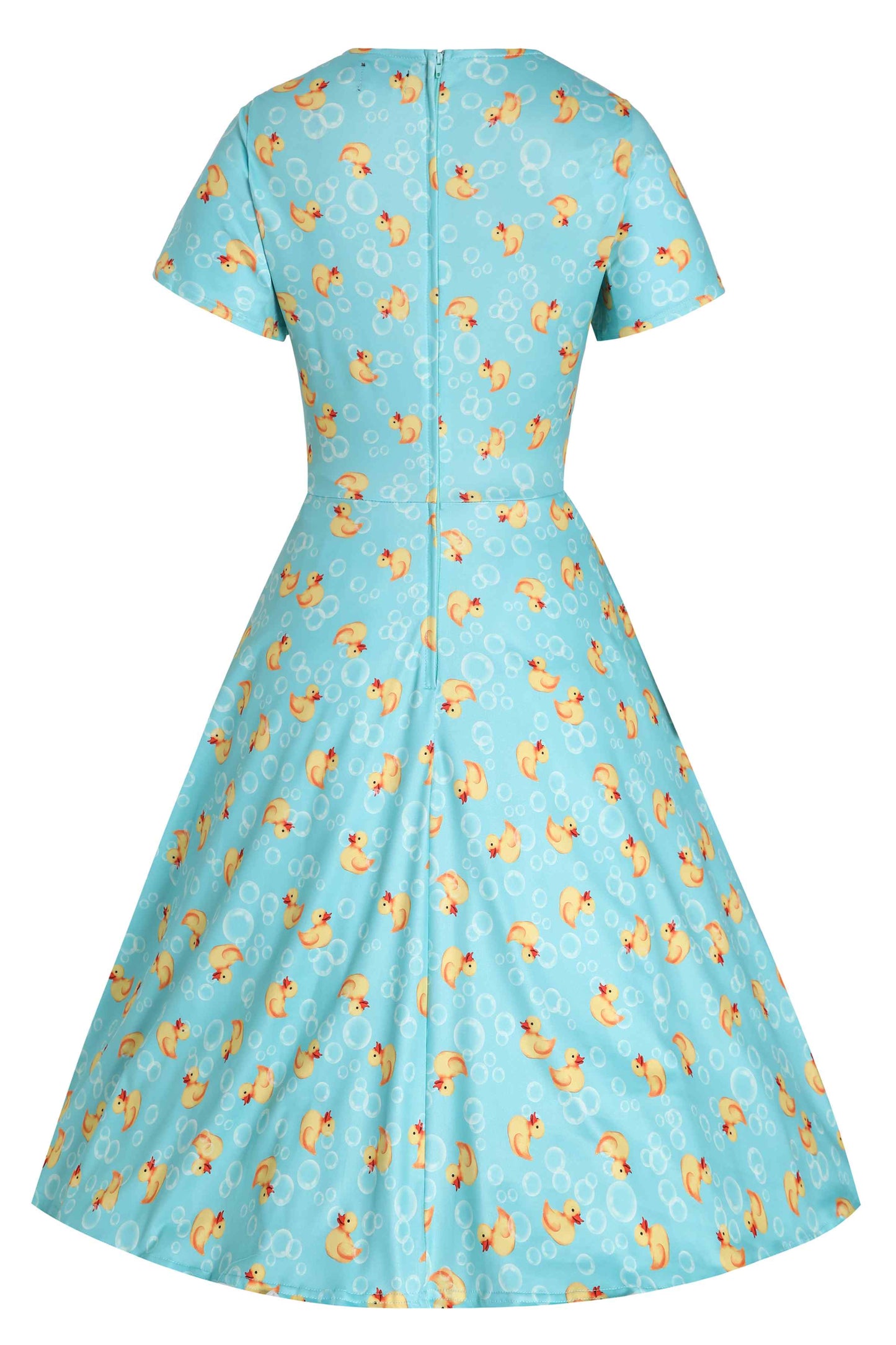 Palma Short Sleeved Tea Dress in Blue Rubber Duck Print