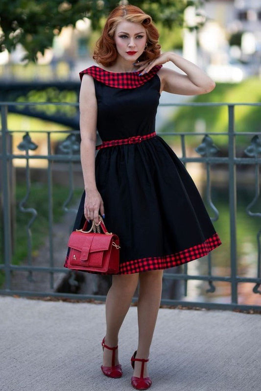 Cindy Retro Dress in Black and Red Checkered