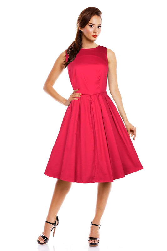 Lola Stylish 50's Retro Swing Dress With Pockets in Plain Red