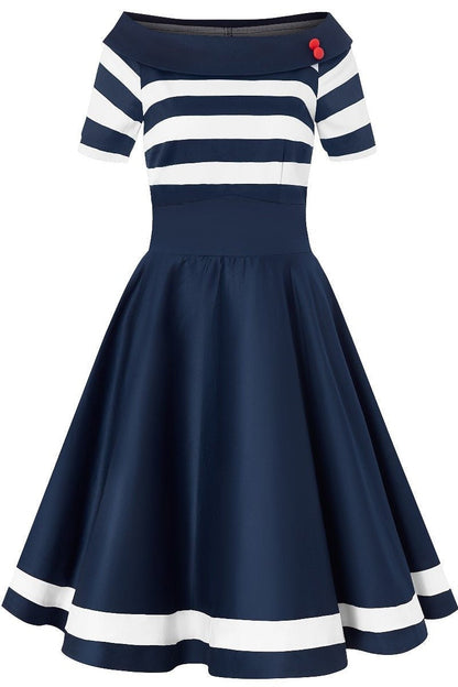 Darlene Nautical Navy & White Striped Swing Dress