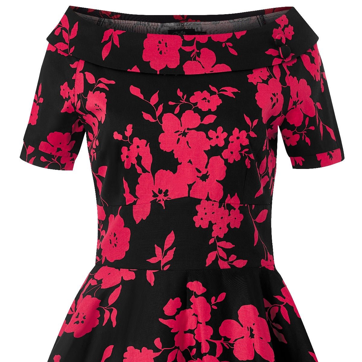 Darlene Retro Floral Swing Dress in Black/Red
