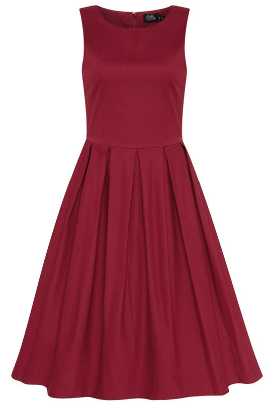 Lola Stylish 50's Retro Swing Dress With Pockets in Burgundy