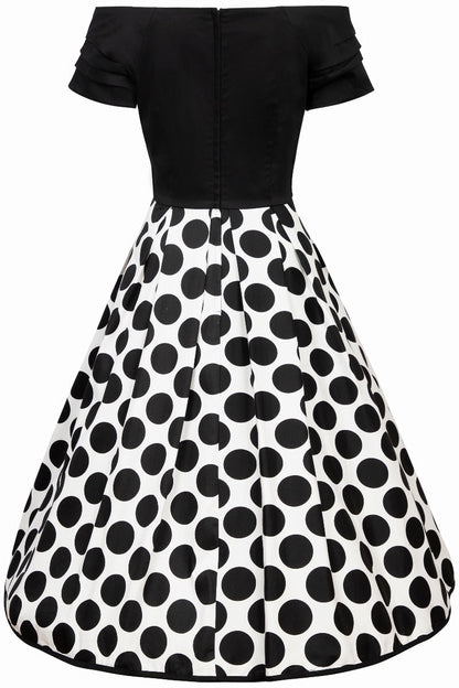 Lily Off Shoulder Monochrome Polka Dot Dress