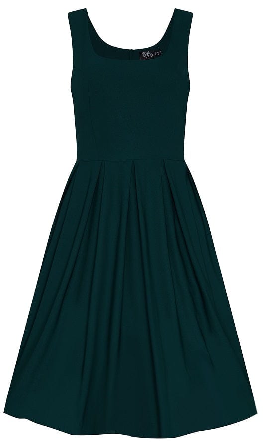 Amanda Scoop Neck Swing Dress in Dark Green Color