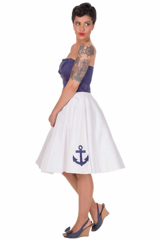 Melissa Embroidered Anchor Vintage Inspired Dress in Navy Blue-White