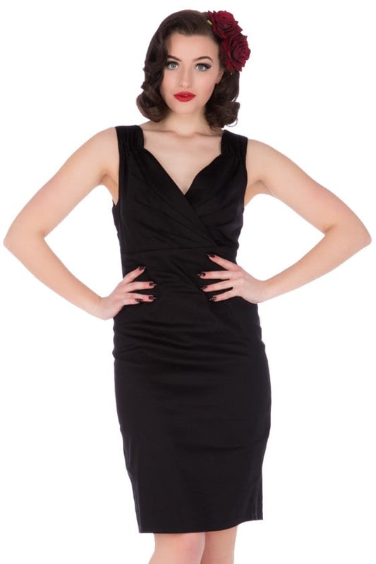 Cheryl Fitted Plain Vintage Dress in Black