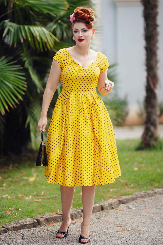 Lily Yellow Polka Dot Off Shoulder Dress
