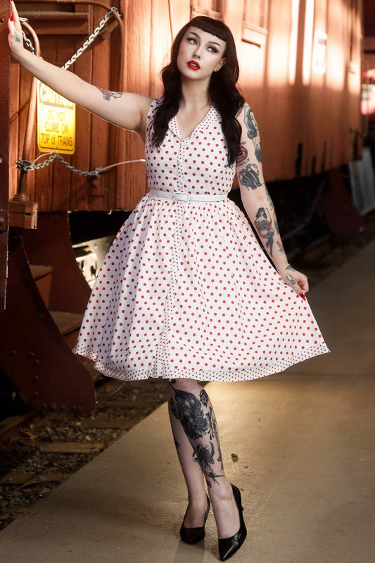 Maverick White Red Polka Dot Shirt Dress