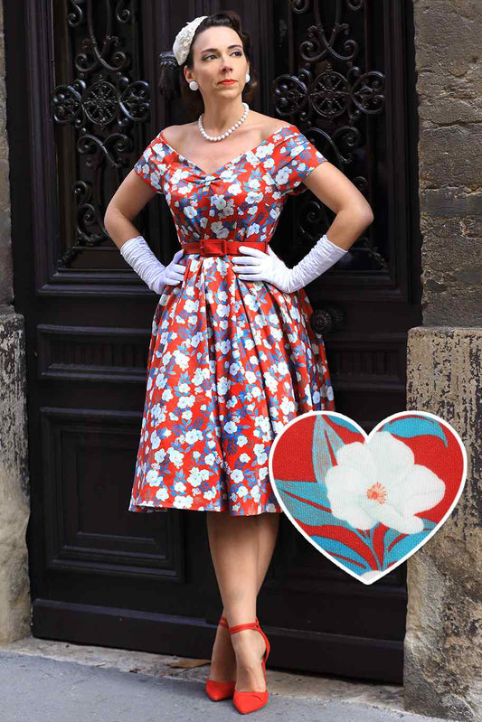 Lily White Rose Off Shoulder Dress In Red