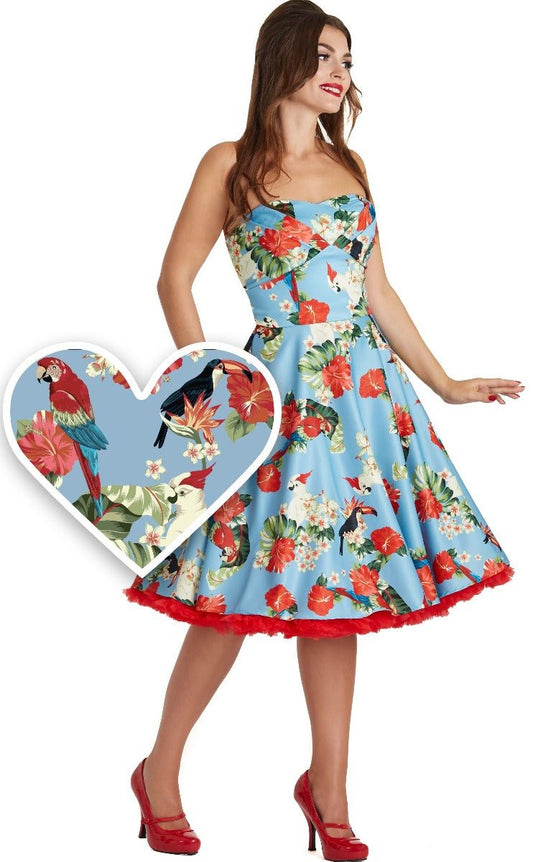 Melissa Tropical Strapless Cocktail Dress with Parrots & Toucans