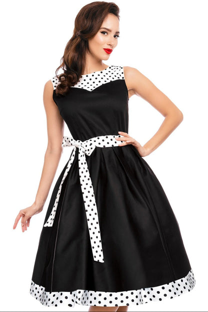 Elizabeth Swing Dress in Black & White Polka