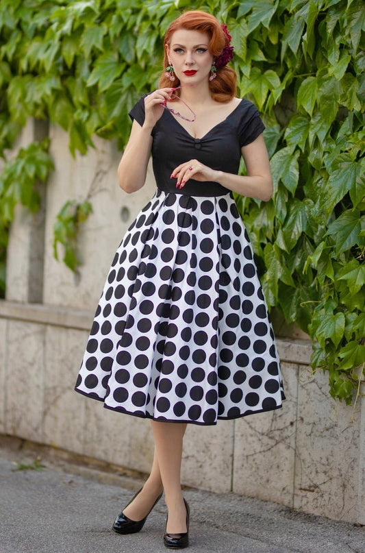 Lily Off Shoulder Monochrome Polka Dot Dress