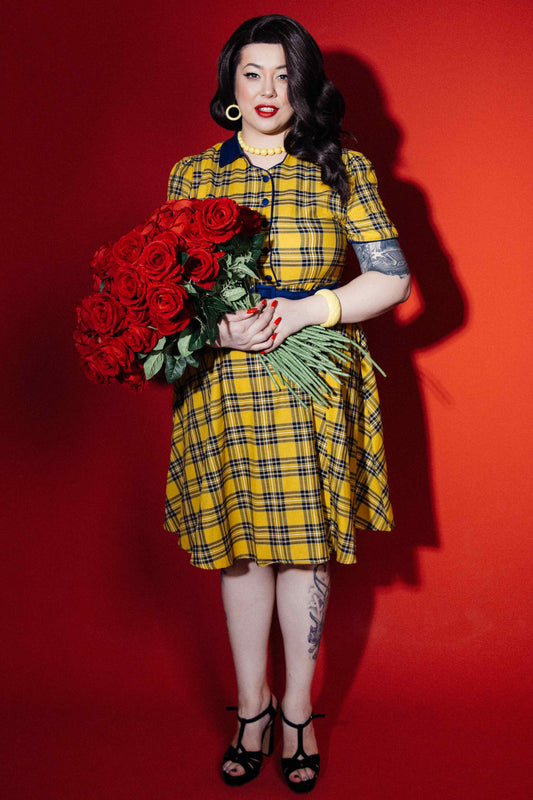 Penelope Yellow Tartan Shirt Dress